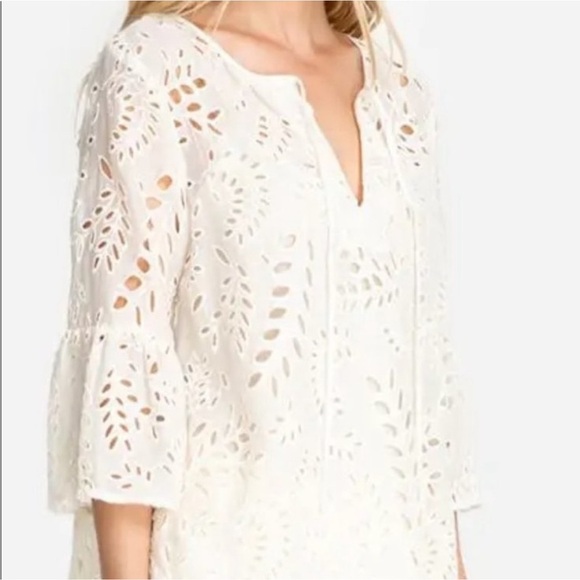 Johnny Was Jade Bianka Cream Lace Eyelet Blouse Silk Cotton Blend XS - Picture 3 of 7